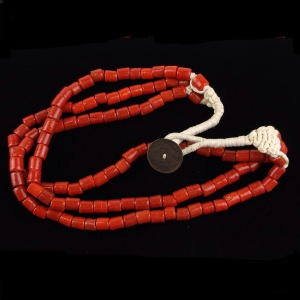 Vintage Big Tibetan Monk Glass Necklace 22"‎